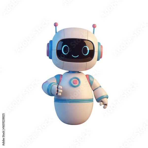 Fototapeta Cute And Friendly Robot Character Standing On A Transparent Background Looking Ahead