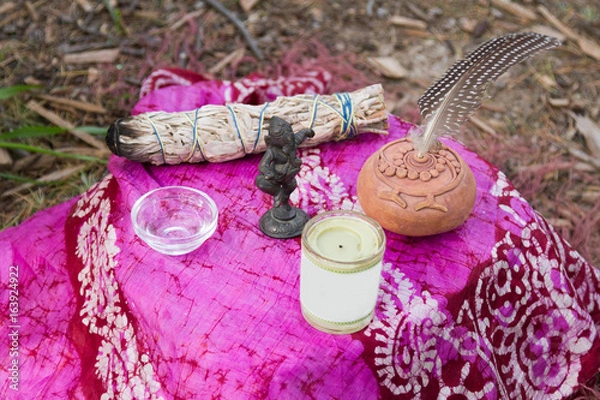 Fototapeta Shaman tools altar