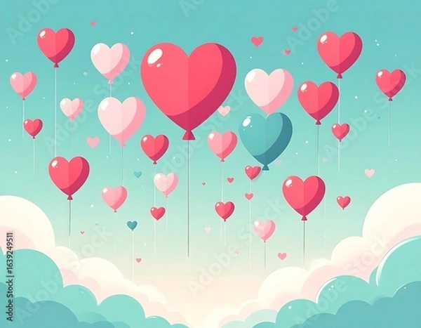 Fototapeta Heart balloons float in a pastel sky