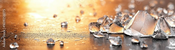 Fototapeta Minimalist frosty surface with shimmering crystal details reflecting warm light, creating serene and sparkling atmosphere on smooth background