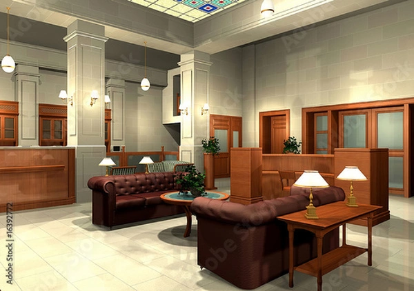 Obraz 3D renderowanie lobby bankowego