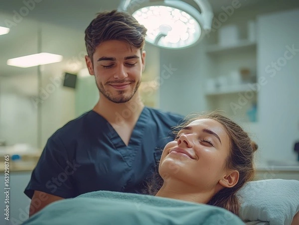 Fototapeta Massage therapist performs massage procedures to improve the health and general condition of patient