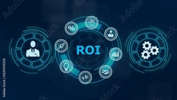 Fototapeta ROI Return on investment financial growth concept. Business, Technology, Internet and network concept. illustration