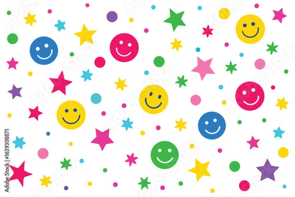 Fototapeta Cheerful background with stars circles and smile faces for party celebrations and joyful designs creates positive vibe