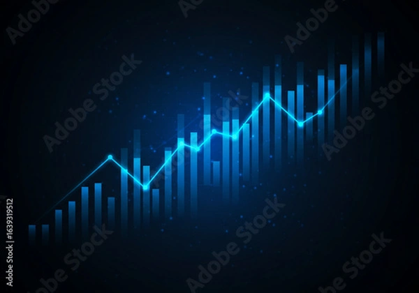 Fototapeta Upward trending financial graph with blue bars and glowing line chart