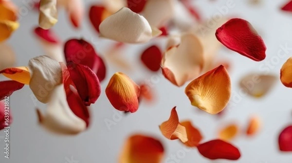 Fototapeta Colorful petals floating in air.