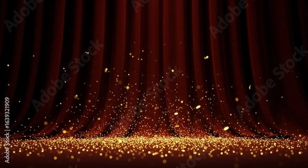 Obraz Red Curtain with Golden Sparkles Background