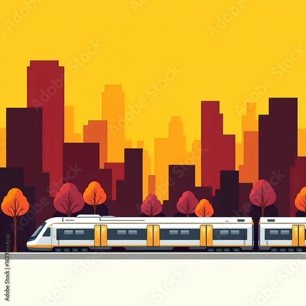 Obraz Minimalist City Transit Scene with Train and Urban Landscape
