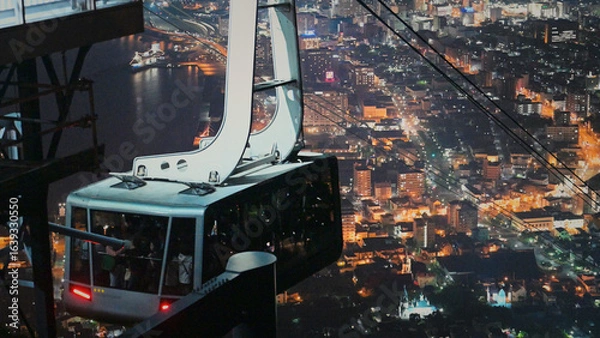 Obraz 夜のケーブルカーと函館の夜景