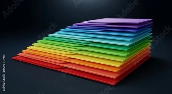 Obraz Stacked rainbow colored paper sheets on a dark background