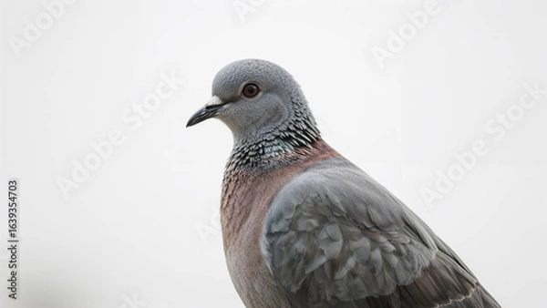 Obraz Grey pigeon against a plain white backdrop.