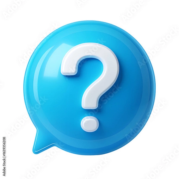 Obraz Blue speech bubble with white question mark isolated on transparent background