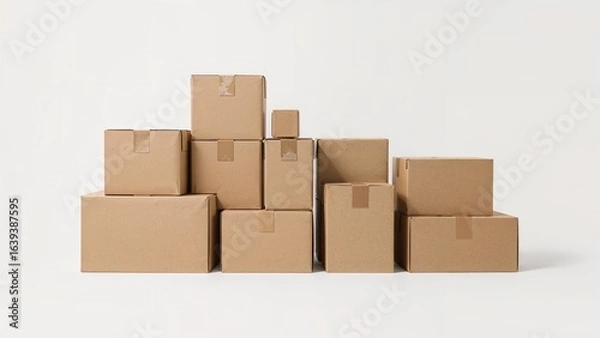 Fototapeta Neatly arranged cardboard boxes on a clean white backdrop, great for storage and packaging visuals.