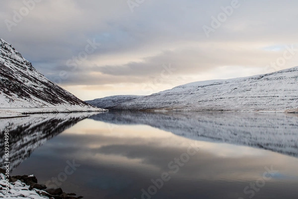 Fototapeta Colorful Clouds over Westfjords Reflected in Calm Water