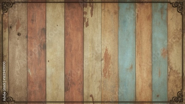 Fototapeta Background of colored wooden boards with flaky texture