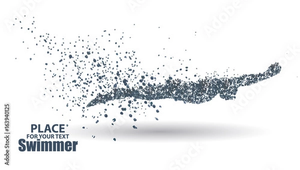 Obraz Particles of man triathlon iron athlete swimmers swimming in silhouettes on white background,full  enterprising across significance vector illustration.