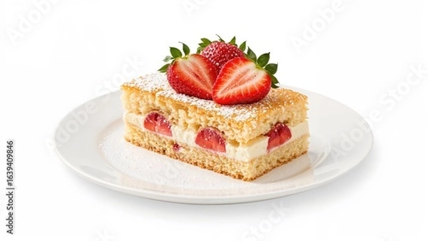 Obraz Classic strawberry pastry displayed on a white ceramic plate, a specialty of the area