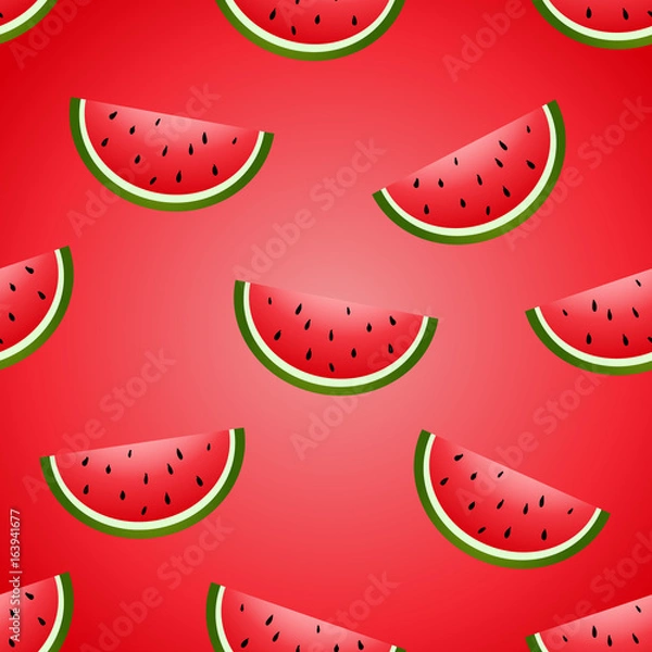 Fototapeta Seamless vector fun watermelon hand drawing imitation juicy background