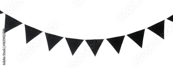 Fototapeta Garland of black flags isolated on transparent background.