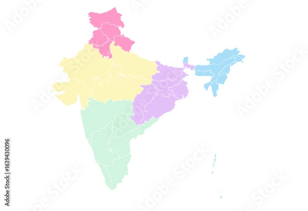 Obraz Zonal Political Map of India with States | Colorful Regional Vector for Infographics & Presentations (SVG)
