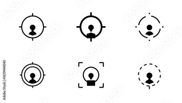 Fototapeta ターゲット人物を示すクロスヘア付きシルエットアイコン集