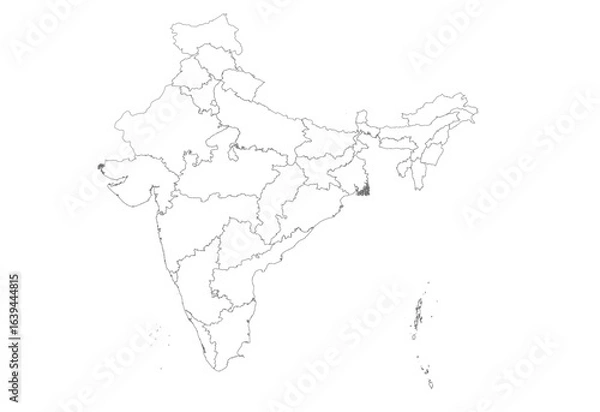 Obraz Blank Outline Map of India with States | Minimalist Unlabeled Vector Template for Design (SVG)