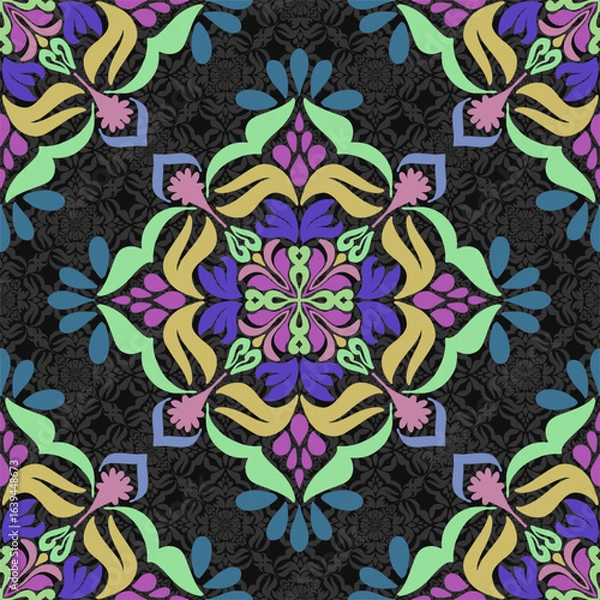 Obraz Beautiful, seamless, 3D, multi-colored flowers,