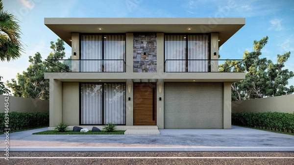 Obraz 3D illustration of a deluxe two-story villa 1