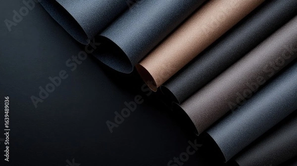 Fototapeta Textured Rolls of Colored Papers on Dark Surface for Creative Projects