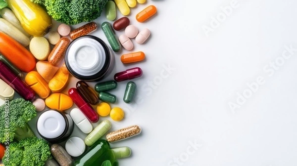 Fototapeta Colorful Array of Fresh Vegetables and Dietary Supplements