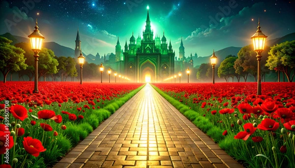 Fototapeta Emerald City Poppy Field Path.