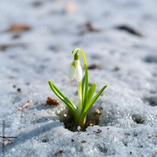 Fototapeta snowdrops in snow