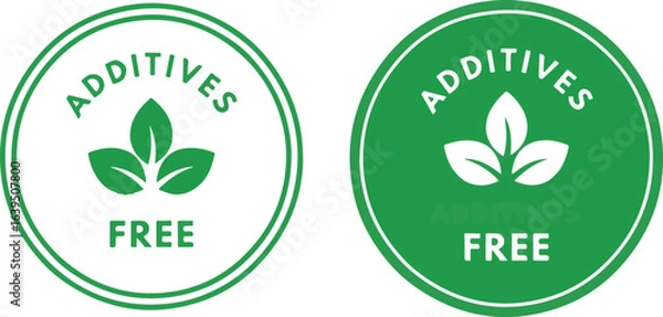 Fototapeta Additives Free Green Leaf Icon | Natural Product Label for Packaging, Food and Healthcare Industries
