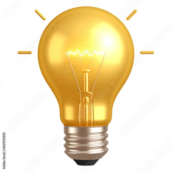 Fototapeta Bright glowing golden light bulb symbolizing innovation and a new idea isolated on white background
