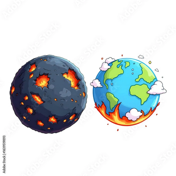 Fototapeta Earth's Transformation From Fiery Genesis to a Burning Planet - A Visual Metaphor for Climate Change and Environmental Destruction