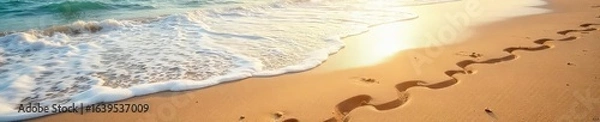 Obraz Ocean Waves Crashing on Sunny Beach, Textured Wet Sand, Summer Travel Paradise