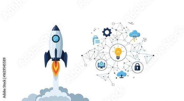 Obraz Rocket launch with tech network
