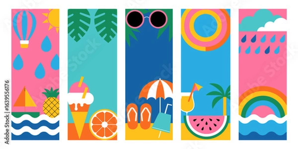 Fototapeta Vibrant summer vacation montage capturing joyful beach vibes with ice cream, drinks, and sunny weather elements for a perfect escape