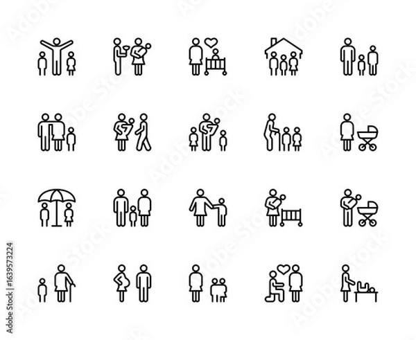 Obraz Family related vector linear icons set. Contains such icons as daughter, son, grandmother, grandfather, brother, sister, happy family, love, parenting and more.