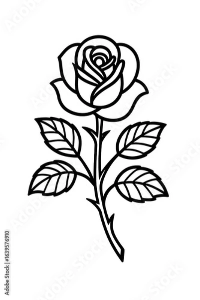 Fototapeta Elegant black rose silhouette with leaves on a gradient gray background, perfect for tattoo designs, minimalist art, and modern decorative projects