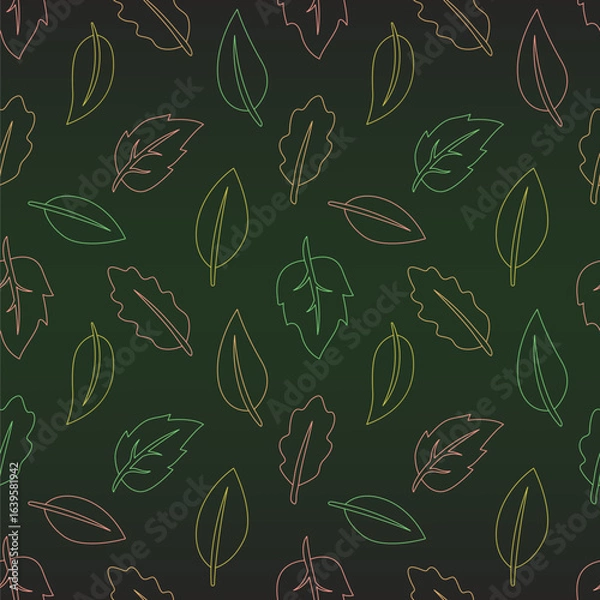 Fototapeta Outline seamless pattern with autumn leaves