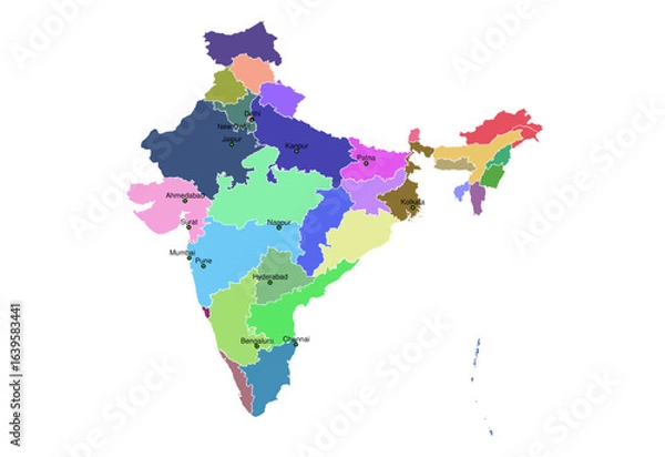 Obraz Map of India's Major Cities and States | Vector Map for Business & Demographic Analysis (SVG)