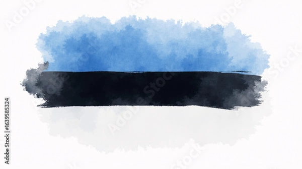 Fototapeta A watercolor-style brush stroke of the Estonian flag in blue and black.