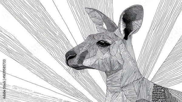 Fototapeta Kangaroo, simple line art, patterned lines, black and white