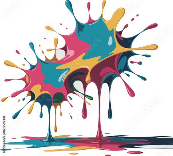 Fototapeta Vibrant Paint Splatter with Dripping Colors Abstract Art Illustration for Creative Design