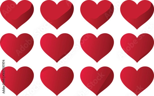 Fototapeta Pattern of Twelve Red Heart Symbols on a White Background, Love and Romance