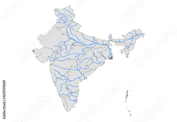 Obraz Physical Vector Map of India with Major Rivers & States | Topographic Asset for Education & Environmental Reports (SVG)