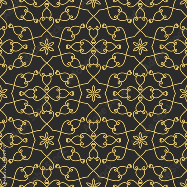 Obraz Vintage royal seamless pattern in Victorian style. Vector luxury fabric swatch with golden retro ornament