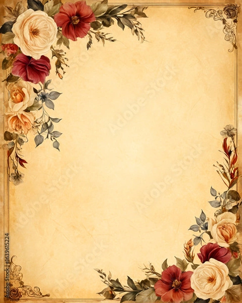 Obraz Vintage Floral Frame on Antique Parchment Background