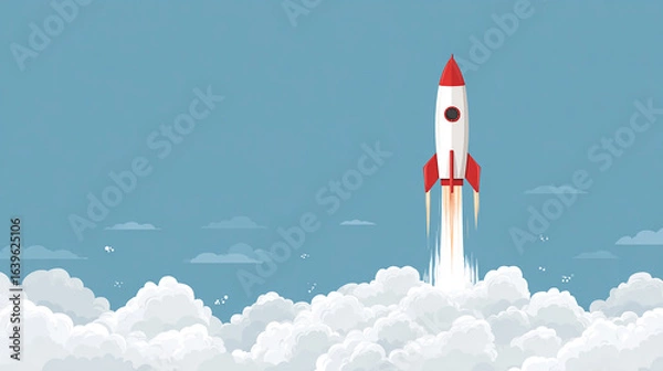 Fototapeta Rocket launch illustration symbolizing business breakthrough and new growth.